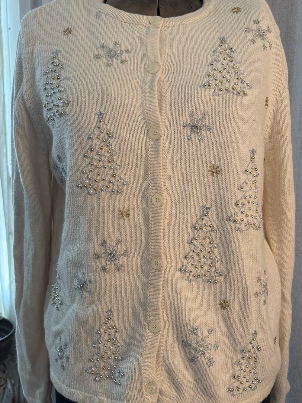 croft & barrow Ivory Embellished Holiday Cardigan